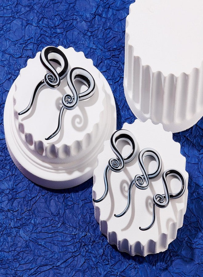 Qmcandy 2 Pieces Glass Spiral Tapers Glitter Twist Stretchers Ear Gauges 00g Black Lines - Image 5